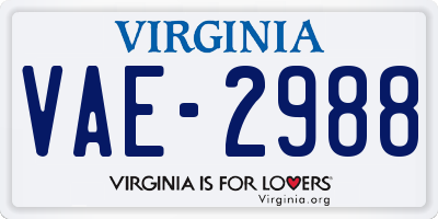 VA license plate VAE2988