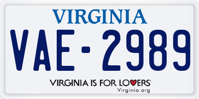 VA license plate VAE2989