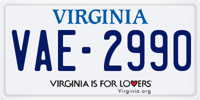 VA license plate VAE2990