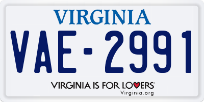 VA license plate VAE2991