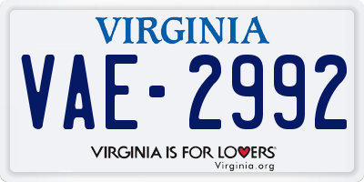 VA license plate VAE2992