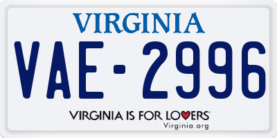 VA license plate VAE2996