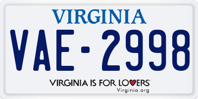 VA license plate VAE2998