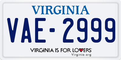VA license plate VAE2999