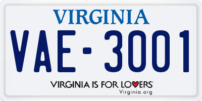 VA license plate VAE3001