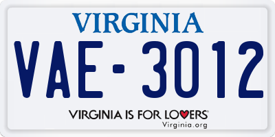 VA license plate VAE3012