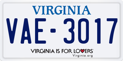 VA license plate VAE3017