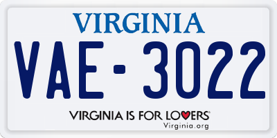 VA license plate VAE3022