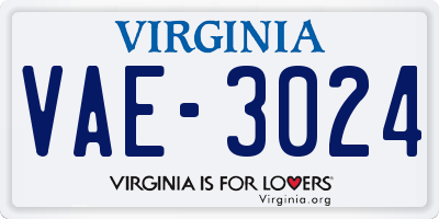 VA license plate VAE3024