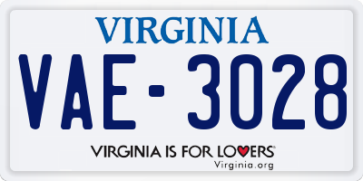 VA license plate VAE3028