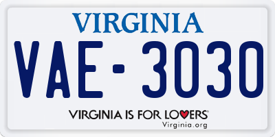 VA license plate VAE3030