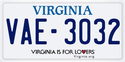 VA license plate VAE3032