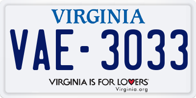 VA license plate VAE3033