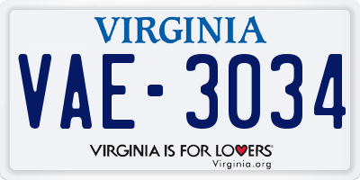 VA license plate VAE3034
