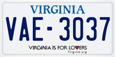 VA license plate VAE3037