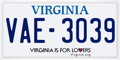 VA license plate VAE3039