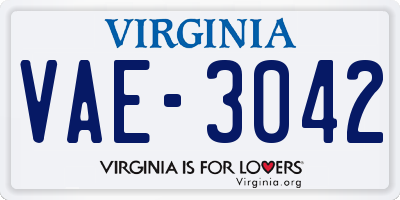VA license plate VAE3042