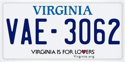 VA license plate VAE3062