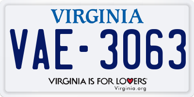VA license plate VAE3063