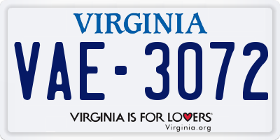 VA license plate VAE3072