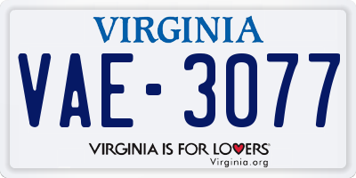 VA license plate VAE3077