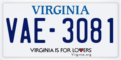 VA license plate VAE3081