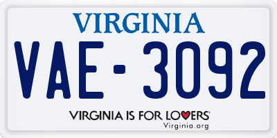 VA license plate VAE3092