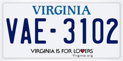 VA license plate VAE3102