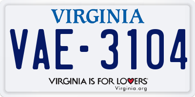 VA license plate VAE3104
