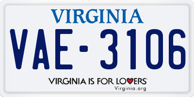 VA license plate VAE3106
