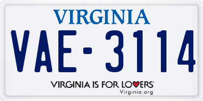 VA license plate VAE3114