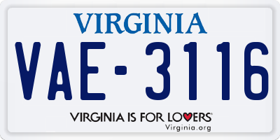 VA license plate VAE3116