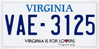 VA license plate VAE3125