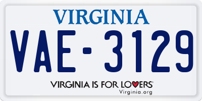 VA license plate VAE3129