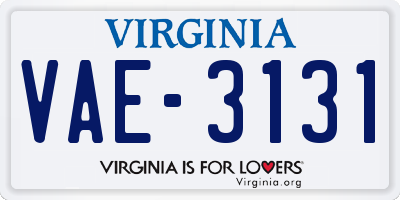 VA license plate VAE3131