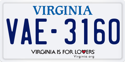 VA license plate VAE3160