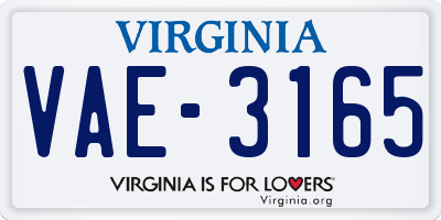VA license plate VAE3165