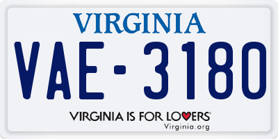 VA license plate VAE3180