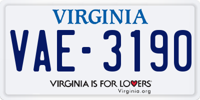 VA license plate VAE3190