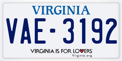 VA license plate VAE3192