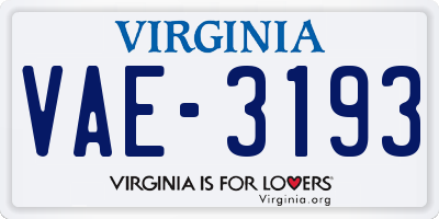 VA license plate VAE3193