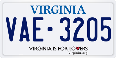 VA license plate VAE3205