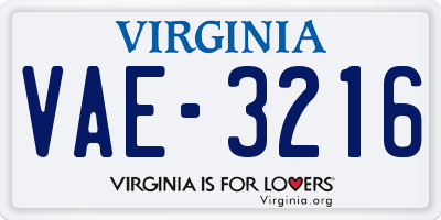 VA license plate VAE3216
