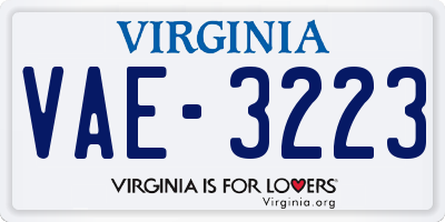 VA license plate VAE3223