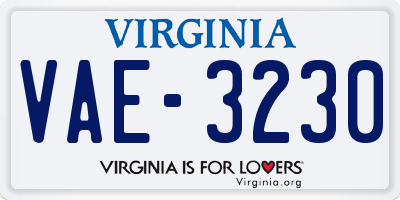 VA license plate VAE3230