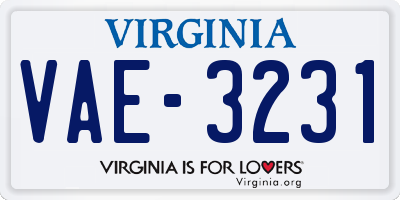 VA license plate VAE3231