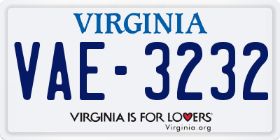 VA license plate VAE3232