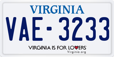 VA license plate VAE3233