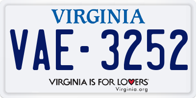 VA license plate VAE3252