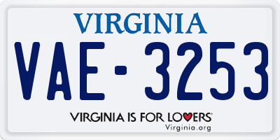 VA license plate VAE3253